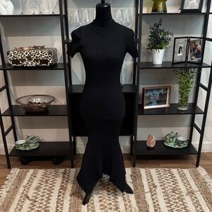 Fashion Nova Black Asymmetrical Ribbed Dress